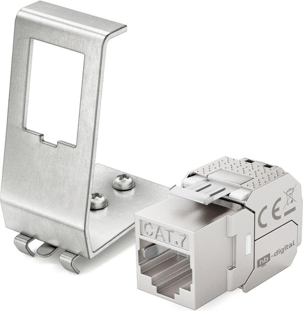 hb-digital Hutschienenadapter mit 1 Port CAT 7 Keystone Modul RJ45 in Silber - Bild 1