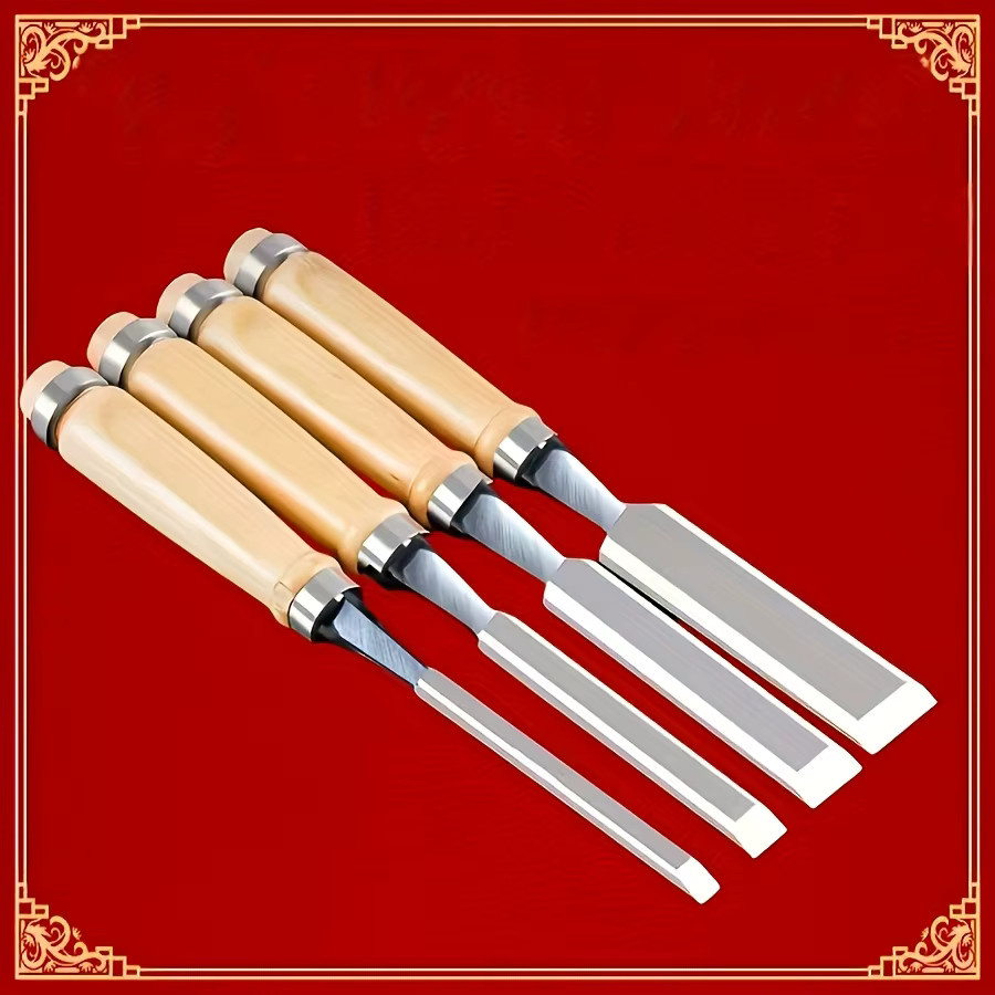 4-teiliges BYRNETOOLS Holzbearbeitungsmeißel-Set mit Diagonalklingen aus Chrom-Vanadium-Stahl und Massivholzgriffen, Farben: Multicolour, Größen: 6 mm, 12 mm, 18 mm, 24 mm - Bild 4