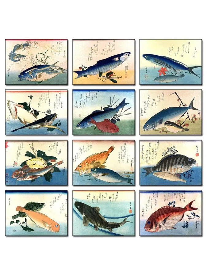 Potdemiel Leinwandgemälde Ando Hiroshige Japan Retro-Kunstwerk Angeln Multicolour ungerahmt - Bild 3
