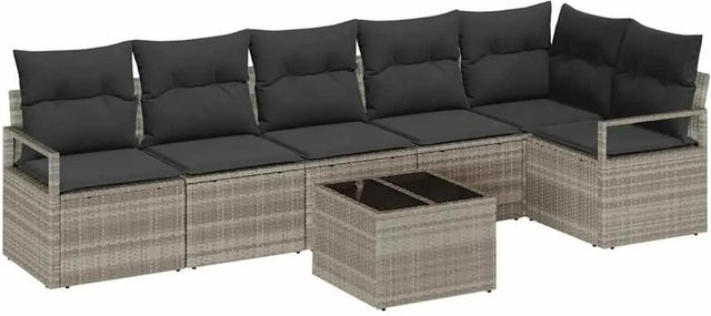 vidaXL 7-teiliges Garten-Sofa-Set aus Poly Rattan mit Kissen in Grau - Bild 1