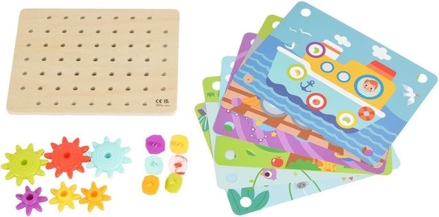 Tooky Toy Zahnräderspiel, Steckspiel, Holz, bunt, 19-teiliges Set - Bild 1