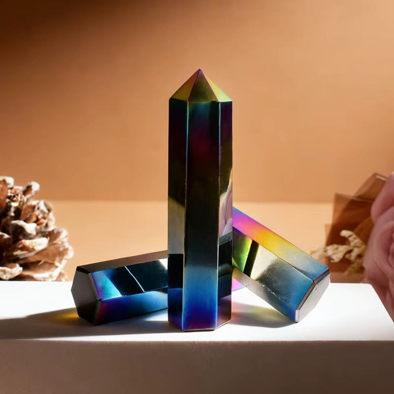RYCRYSTAL Obsidian Kristallpyramide in Schwarz und Mehrfarbig als Heilstein für Reiki und Heimdekoration - Bild 4