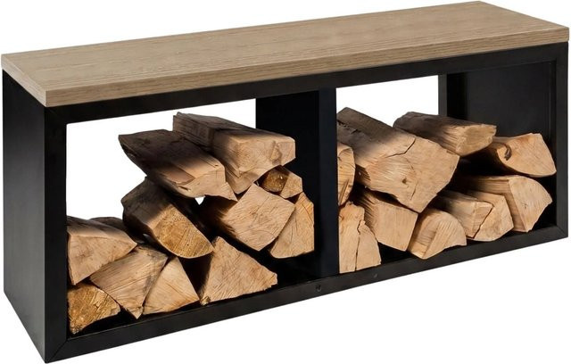osoltus Brennholzregal mit Bank in Schwarz, B/T/H: 102 x 35 x 40 cm - Bild 1