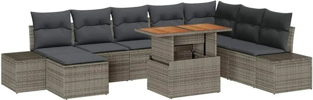 vidaXL Garten-Sofa-Set 9-tlg. in Grau mit Poly-Rattan, Polsterkissen und integriertem Stauraum - Bild 1