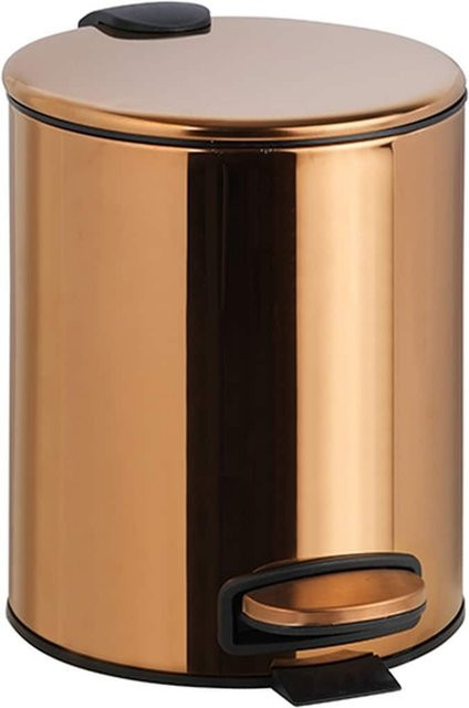 Boral Abfalleimer aus Edelstahl in Gold Kupfer poliert mit Pedal für Bad und Küche, 5 Liter, B/T/H: 26,0 x 26,5 x 26,5 cm - Bild 1