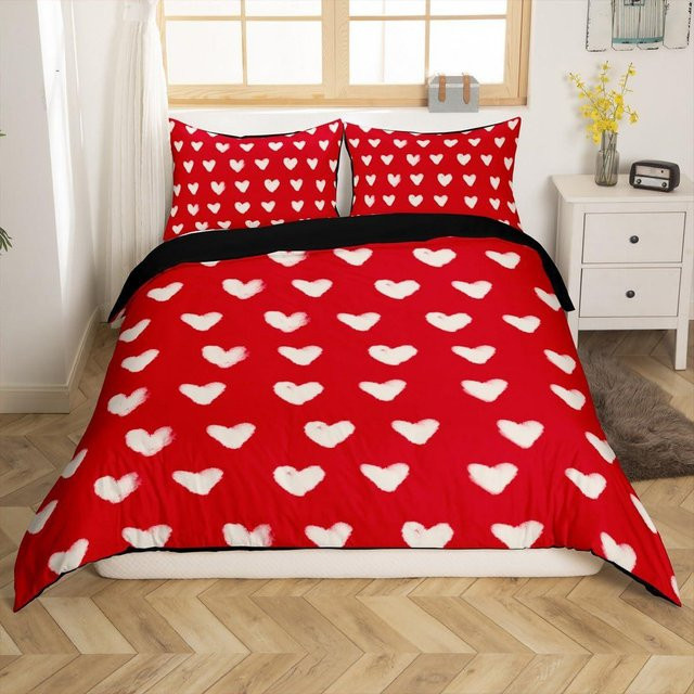 3-teiliges Bettwäsche-Set Binchi Fitness mit Liebesherz-Muster in Weiß und Rot, Material Mikrofaser, B/H: 135 x 200 cm - Bild 1