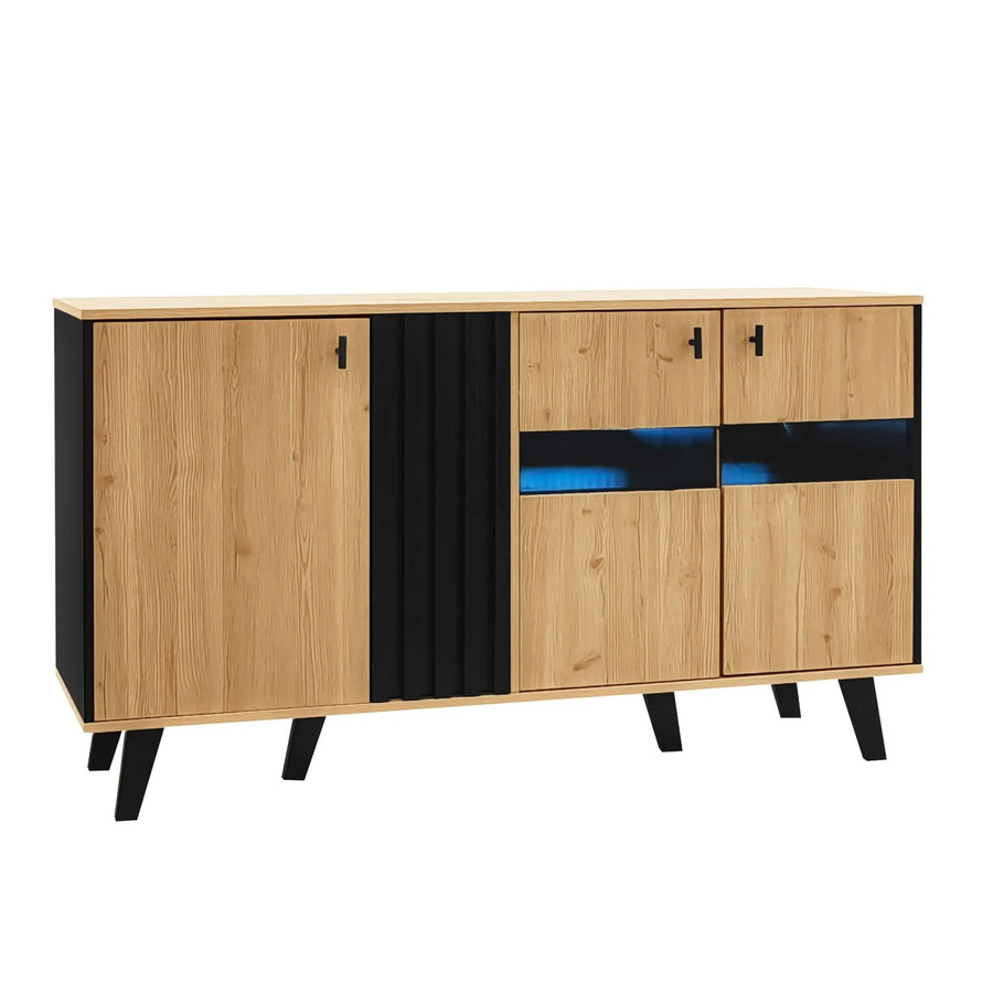 okwish Sideboard in modernem Holzdesign mit integrierter LED-Beleuchtung, Schwarz und Natur, B/H/T: 140 x 78,5 x 41 cm - Bild 2