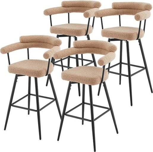 ML-Design 4er Set Barhocker Braun mit Teddy-Stoff, 360 Grad drehbar, B/T/H: 61 x 55 x 103 cm - Bild 1