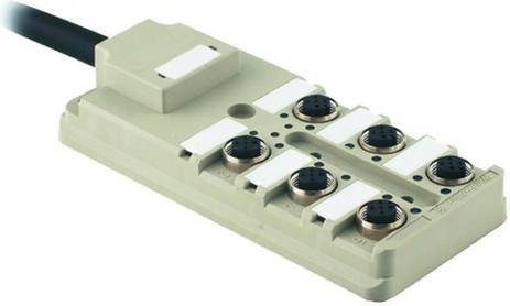 Weidmüller SAI-6-F 4P PUR Sensor/Aktorbox passiv M12-Verteiler mit Metallgewinde, Grau, 10 m - Bild 1