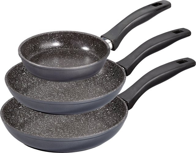 Stoneline Pfannenset 3-teilig grau mit Antihaftbeschichtung und Steinpartikeln, Induktionsgeeignet und Backofengeeignet, Durchmesser: 16 cm, 20 cm, 24 cm - Bild 1