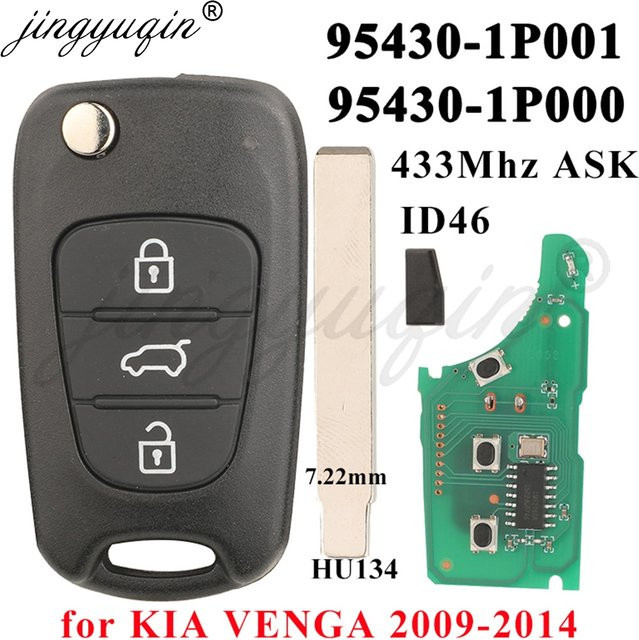 Jingyuqin Auto Fernbedienung Schlüssel für Kia Venga, 433 MHz ASK ID46 Flip Fob, Schwarz - Bild 1