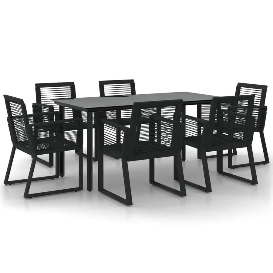 vidaXL 7-teilige Garten-Essgruppe aus schwarzem PVC-Rattan mit Hartglas-Tisch - Bild 2
