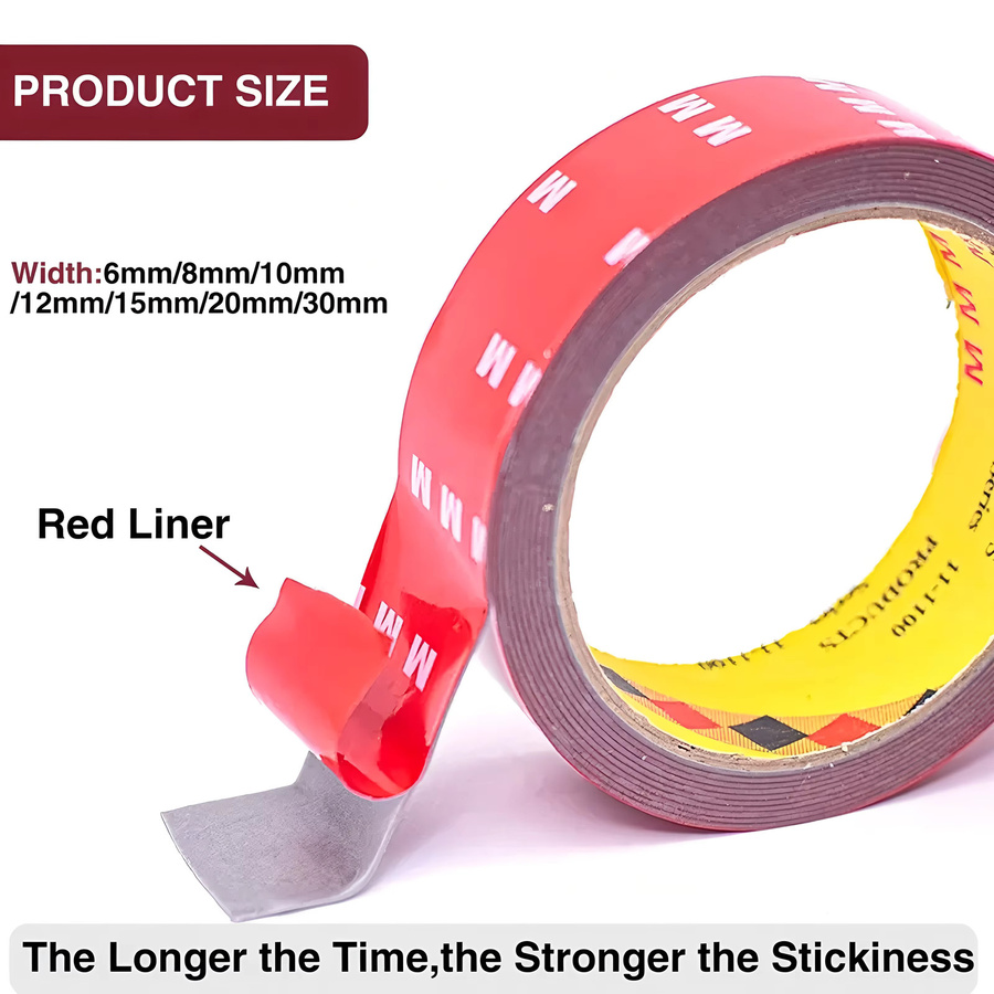 Superstarkes doppelseitiges Acrylschaum-Klebeband in Rot, wasserdicht und hitzebeständig für Auto-Aufkleber und Hochleistungsanwendungen - Bild 2
