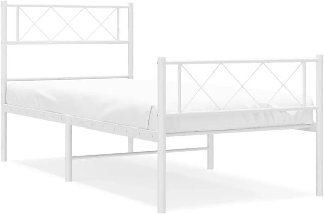 vidaXL Bettgestell aus Metall mit Kopf- und Fußteil in Weiß, B/T/H: 100 x 190 x 104,5 cm - Bild 1