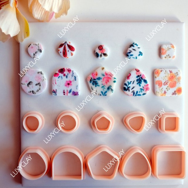 10 Stück geometrische Tonformen aus Kunststoff für DIY-Schmuck und Ohrringe mit Kreis, Bogen, Fünfeck, Dreieck und Quadrat - Bild 1