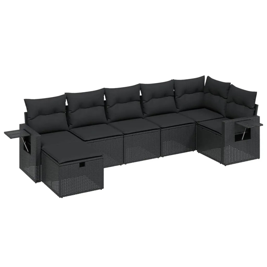 vidaXL 7-tlg Garten-Sofagarnitur aus Poly-Rattan mit Kissen in Schwarz - Bild 2