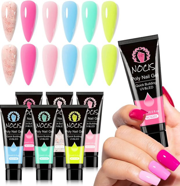 NOCIS Poly Gel Nagel-Set, 6 Farben, Natürlich, Klares Gel - Bild 1