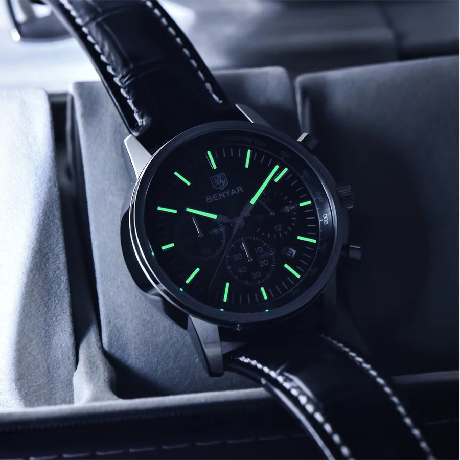 BENYAR Chronograph Armbanduhr, Leder, Quarz, Blau, Herren - Bild 5