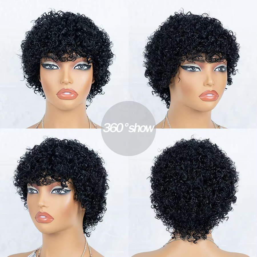 OYM HAIR Remy-Echthaarperücke, lockiger Pixie-Schnitt mit Pony, Damen - Bild 3