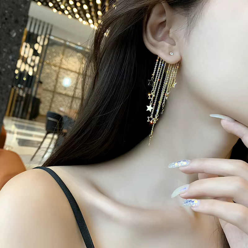 Stern-Tropfen-Ohrringe, Messing, Gold, Damen - Bild 2