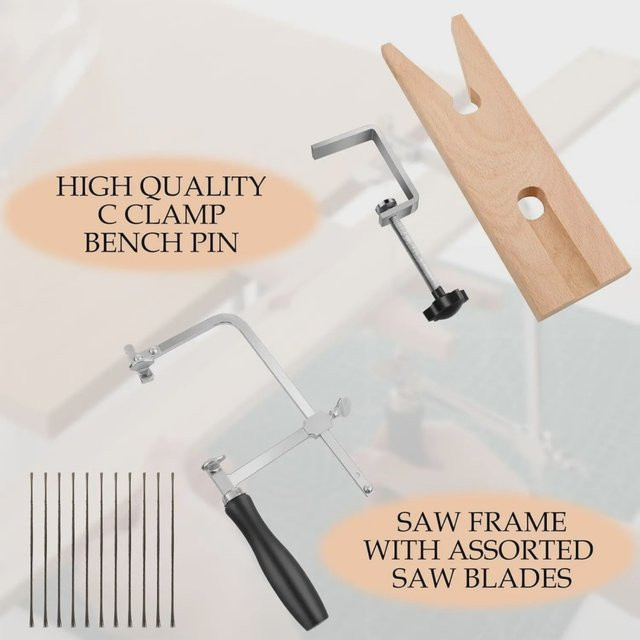 PHYHOO 3-in-1 Juwelier-Sägeset mit 12 Sägeblättern und Holzbank-Klemme für die Schmuckherstellung sowie Metall- und Holzbearbeitung - Bild 1