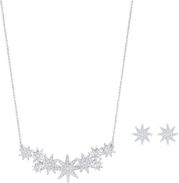 Swarovski Schmuck-Set, Rhodinierte Halskette, Edelstahl, Silber, Damen, Kristall - Bild 1