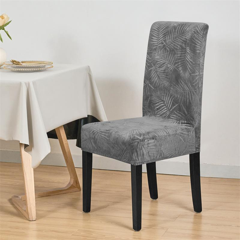 Weicher Samt Esszimmerstuhlbezug mit Blätter-Jacquard-Muster von Household supplies MH, elastische und schmutzabweisende Stuhlhusse für deinen Esstisch - Bild 1