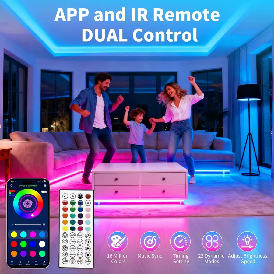 YSRSAI RGB COB LED-Streifen Set mit Bluetooth-Steuerung und Fernbedienung, 5V USB Multicolor Neon-Beleuchtung für TV-Hintergrundbeleuchtung und Raumgestaltung, Schwarz - Bild 4