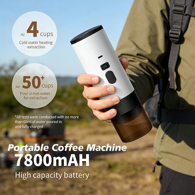 JFBONIN 3-in-1 Tragbare Elektrische Kapsel-Kaffeemaschine mit 7800mAh Akku für Reisen und Camping in Schwarz oder Weiß - Bild 1
