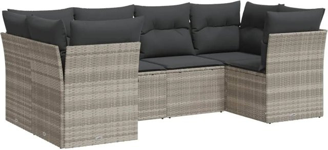 vidaXL 6-teilige Garten-Sofagarnitur aus Poly-Rattan mit Kissen in Hellgrau - Bild 1