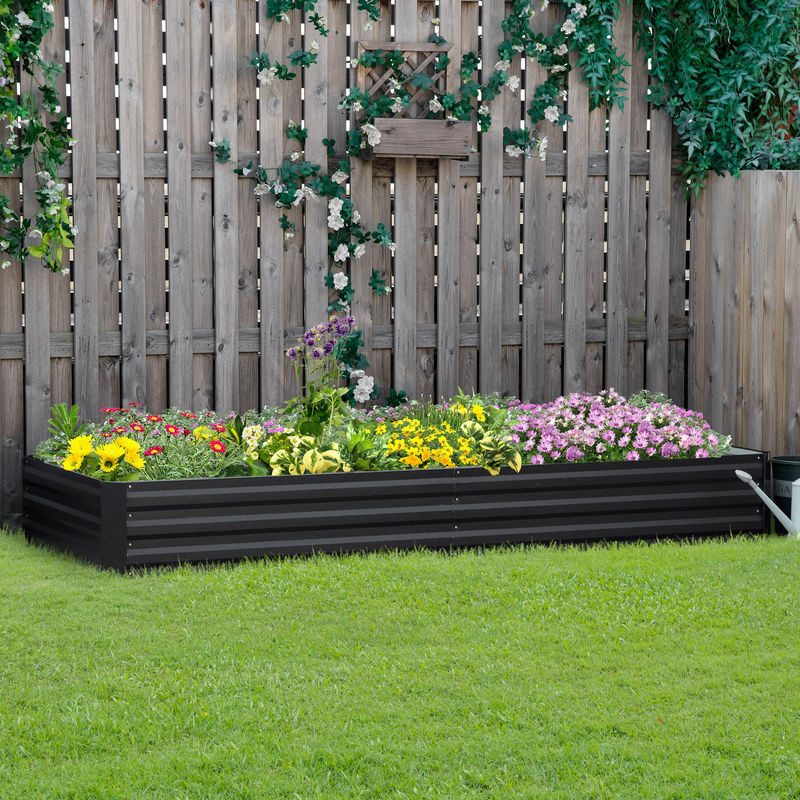 Outsunny Hochbeet aus Stahl in Grau, Pflanzkasten für Garten, Kräuterbeet oder Gemüsebeet, B/T/H: 241 x 90,5 x 30 cm - Bild 2