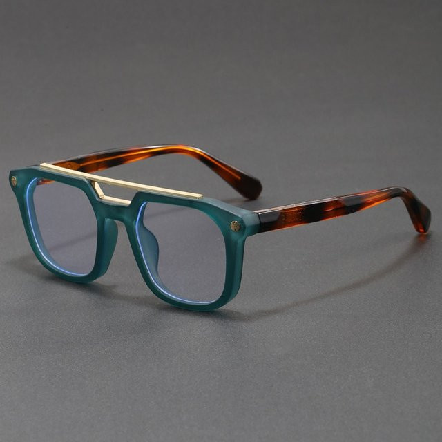 Cs Cojos Doppelbrücken-Quadratbrille, Acetat, Unisex, Gold, Green - Bild 1
