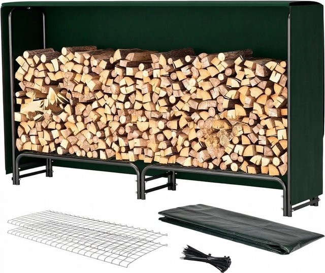 TTL GARDEN Kaminholzregal M Schwarz mit Schutzplane, Holzlager für Outdoor und Indoor aus pulverbeschichtetem Stahl, B/H/T: 200 x 116 x 36 cm - Bild 1