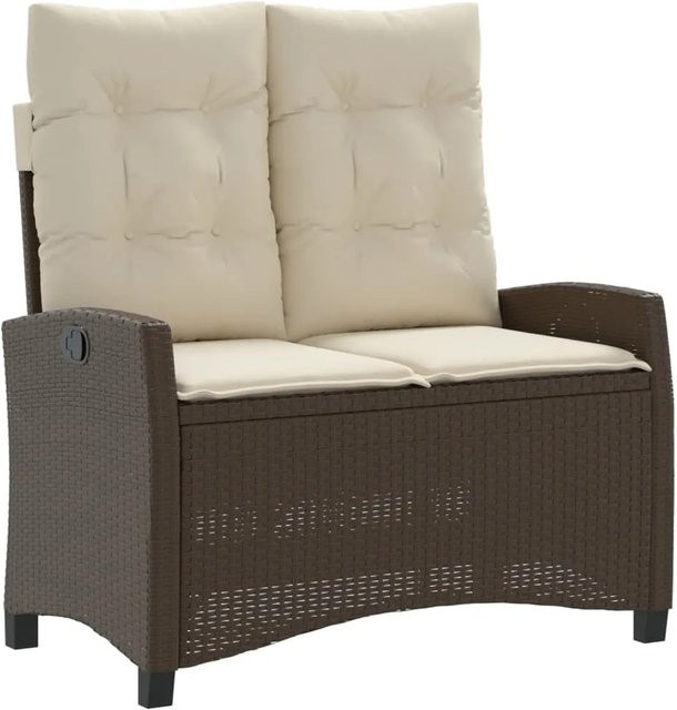 Verstellbare Gartenbank von furnicato aus braunem Poly-Rattan mit Kissen und Armlehnen, B/T/H: 110 x 66 x 93 cm - Bild 1