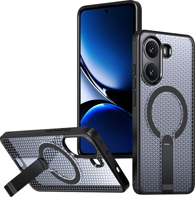 Magnetische Rüstung Schutzhülle für Xiaomi Poco X7 Pro und Redmi Turbo 4 5G in Blau mit Kühlungslöchern und Metallhalterung aus TPU und Acryl - Bild 1