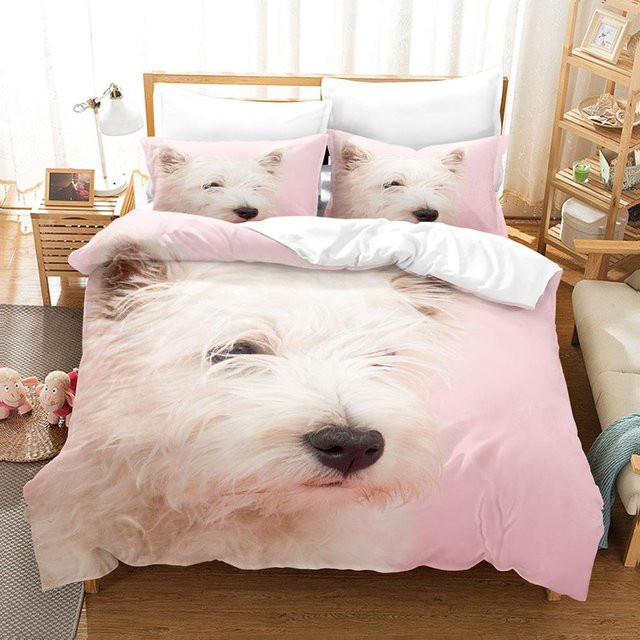 Binchi Outdoor Product Hunde-Bettwäsche-Set mit 3D-Druck in Pink, bestehend aus Bettbezug und Kissenbezug aus Mikrofaser, B/H: 200 x 230 cm - Bild 1