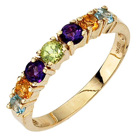 Colfem Ring 333 Gelbgold, Amethyst, Citrin, Peridot, Blautopas, Damen, 60 - Bild 1