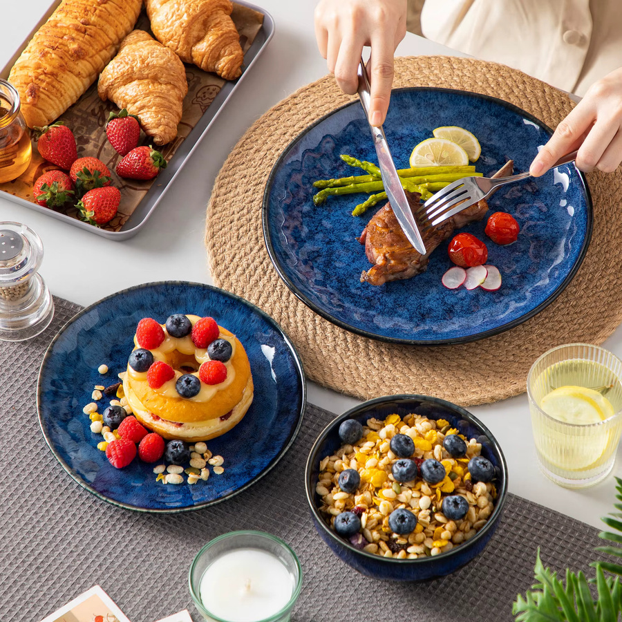 vancasso Keramik-Geschirrset aus Steinzeug, 12-teiliges blaues Dinner-Set mit Speisetellern, Desserttellern, Müslischalen und Schüsseln, ofenfest - Bild 6