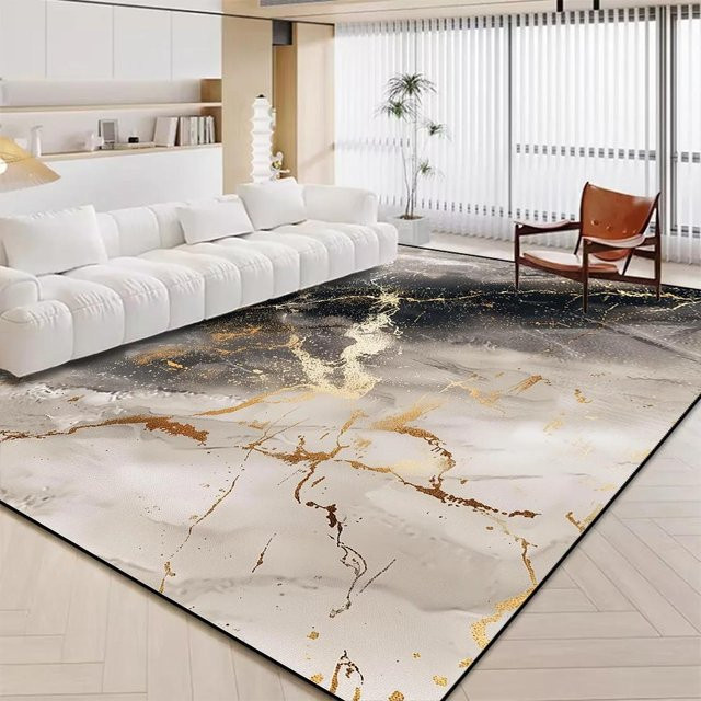 Karpetti Teppich in Weiß und Gold mit Marmor-Design, rutschfest und waschbar, B/T: 200 x 230 cm - Bild 1