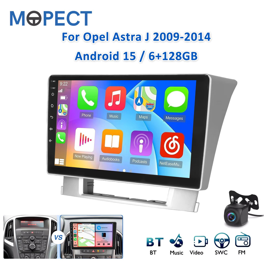 MOPECT 9 Zoll 2 DIN Autoradio für Opel Astra J 2009-2014 mit Android 15, kabellosem Apple CarPlay & Android Auto, 4GB RAM, 64GB ROM, DAB+ Digitalradio, GPS-Navigation, Bluetooth und FM RDS in Schwarz - Bild 6