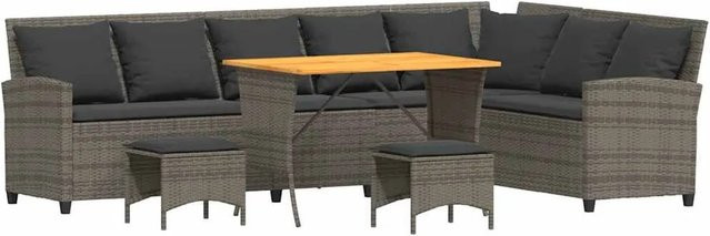 vidaXL 4-tlg Garten-Sofagarnitur in L-Form aus grauem Poly Rattan mit Kissen und Ottoman - Bild 1