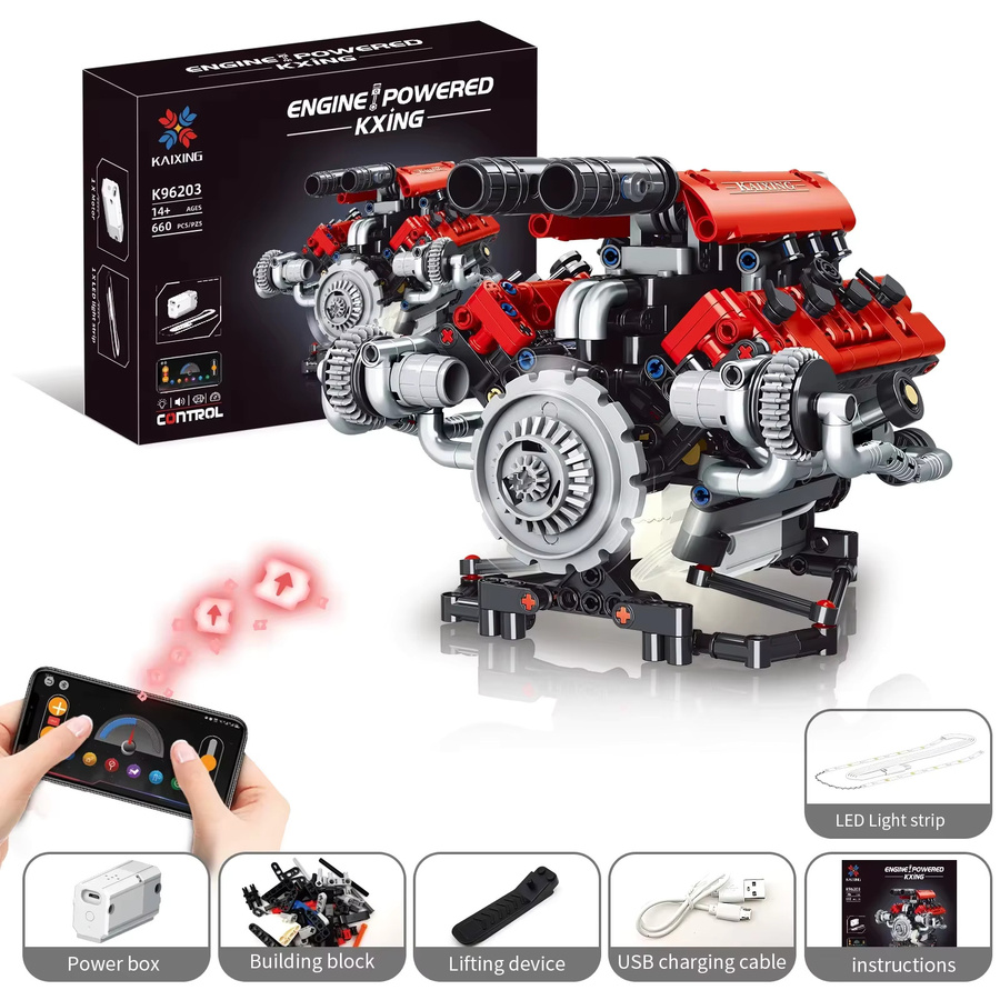 wishiot Technische Die Motorisierte V8 K96203 APP Programmierbare Auto, Baustein Modell Set, mit LED Licht, 660 Teile, ab 14 Jahren - Bild 4
