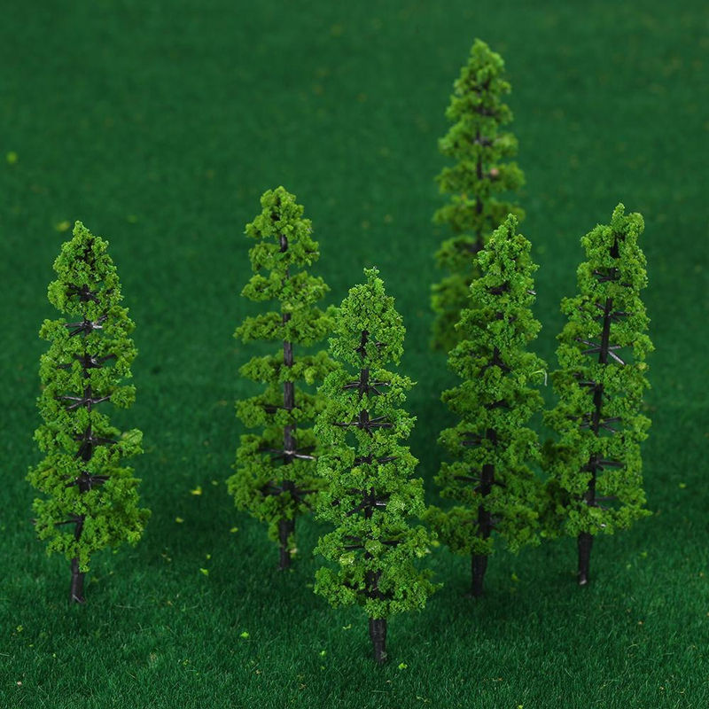 10 Stück Miniatur Tannen aus Kunststoff in Grün für Modellbau und Landschaftsdekoration von Brazone - Bild 2