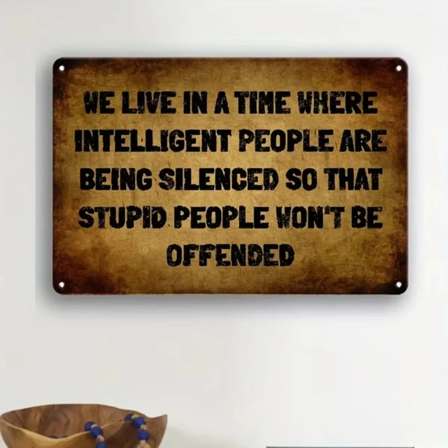 FunnyPlateCo Vintage-Aluminiumplatte Dupid People Won't Offended in Braun, B: 20,3 cm, H: 30,5 cm - Bild 3