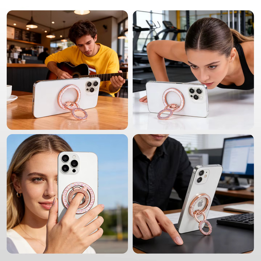 WSSHE Magnetischer Handy-Fingerringständer für iPhone, Samsung und Xiaomi, faltbare Magnethalterung in Gold oder Pink - Bild 4