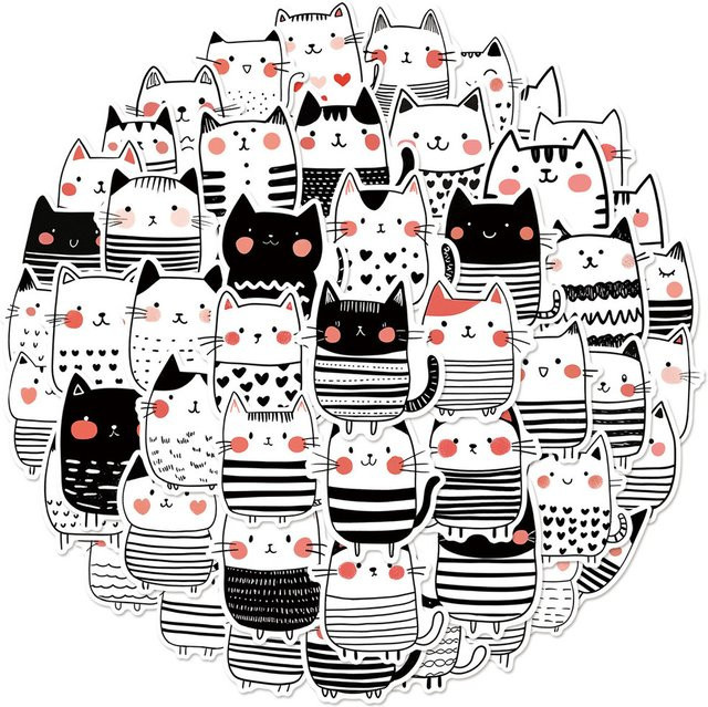 50 Stück handgezeichnete Katzenaufkleber von Anime Worlds Store, wasserfeste Aufkleber in Multicolor für Technik und Tagebücher - Bild 1