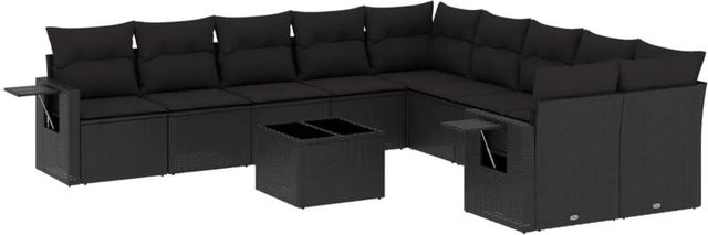vidaXL 11-teilige Garten-Sofagarnitur in U-Form aus Polyrattan mit Kissen in Schwarz - Bild 1