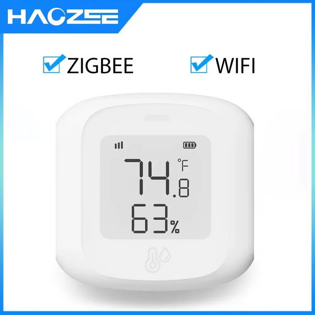 Haozee Tuya Smart WiFi und Zigbee Temperatur- und Feuchtigkeitssensor mit LCD-Display in Weiß - Bild 1