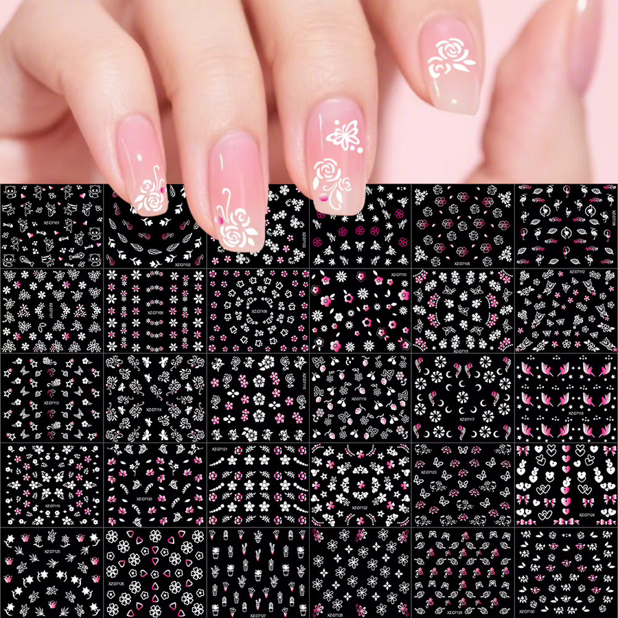 MAFANAILS Nagelaufkleber, 3D Mini Blumen, rosa weiß, 30 Stück - Bild 2