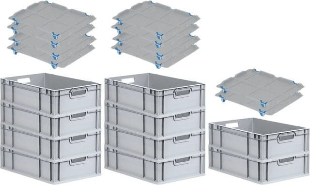 PROREGAL SparSet 10x Eurobox NextGen Grip mit Auflagedeckel und blauen Schiebeschnappverschlüssen, Grau, H x B x T: 17 x 40 x 60 cm - Bild 1